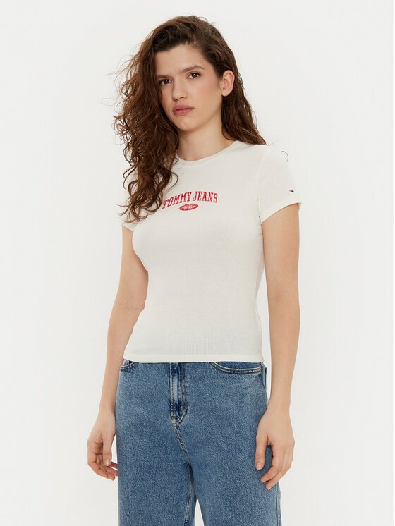 Tommy Jeans Тишърт DW0DW19435 Екрю Slim Fit