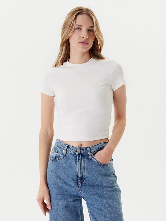 Tommy Jeans Тишърт Script DW0DW20910 Екрю Slim Fit