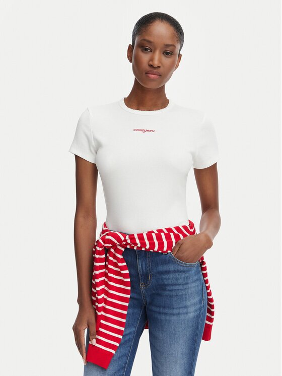 Tommy Jeans Тишърт Script Rib DW0DW22809 Slim Fit