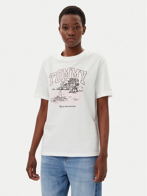 Tommy Jeans Тишърт Tonal Tropics DW0DW21343 Екрю Relaxed Fit