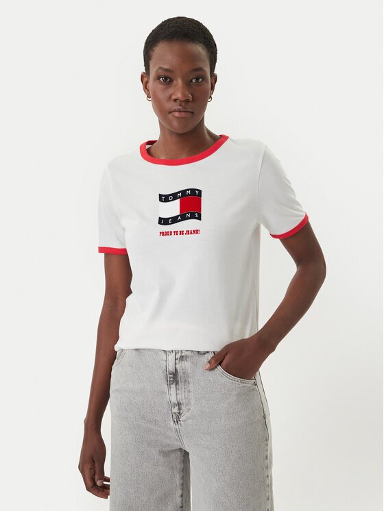 Tommy Jeans Тишърт Wavy Flag Contrast Ringer DW0DW22306 Regular Fit