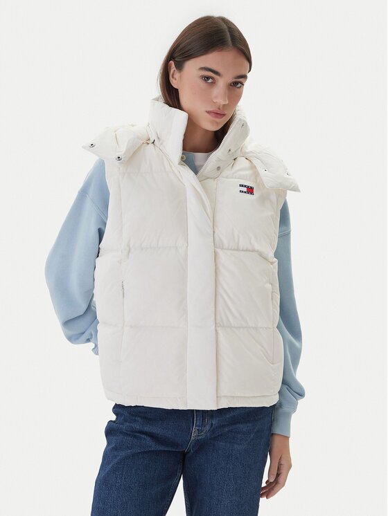 Tommy Jeans Жилетка за костюм Tjw Alaska Grid Down Vest DW0DW21627 Екрю Regular Fit