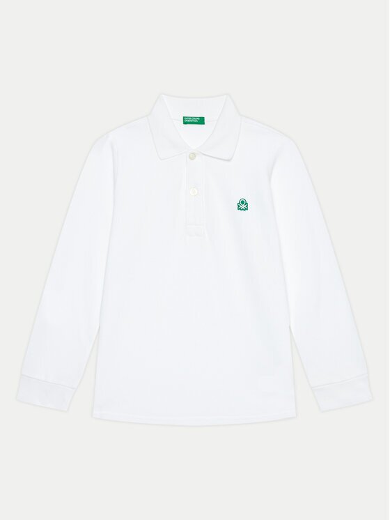 United Colors of Benetton Тениска с яка и копчета 3089G3009 Бял Regular Fit