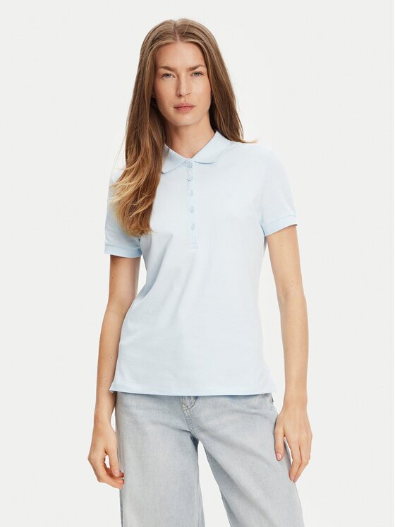 United Colors of Benetton Тениска с яка и копчета 3TQJD300W Светлосиньо Slim Fit