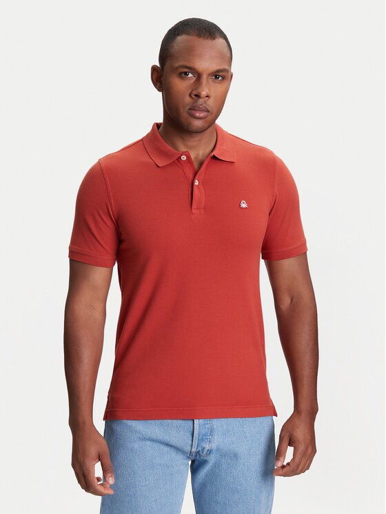 United Colors of Benetton Тениска с яка и копчета 3WG9U301Z Slim Fit