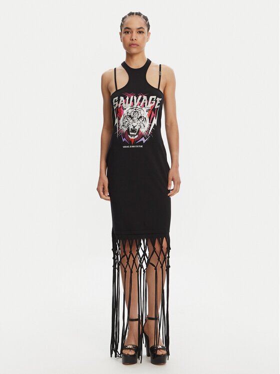 Versace Jeans Couture Ежедневна рокля Logo Fringes 78HAOE01 CJ02E Regular Fit