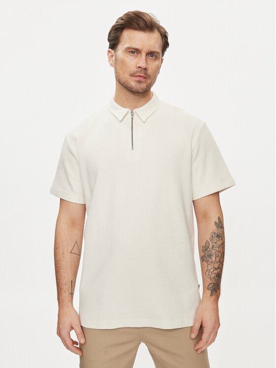 Wrangler Тениска с яка и копчета Rugby 112350413 Екрю Relaxed Fit
